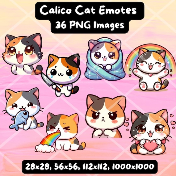 Calico Cat デコレーションパーツセット Calico Cat Emotes Bundle: Kawaii Twitch, Discord, Youtube (PNG