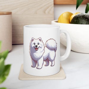 Taza de cerámica con diseño de samoyedo kawaii, taza de café blanca con dibujos de animales para amantes de los animales, regalo para perros, taza de té para amantes de los samoyedos