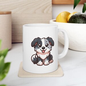 Kawaii Border Collie Dog Ceramic Mug, Cute Cartoon White Coffee Cup for Dog Lovers, Pet Owner Gift, Puppy Lover Tea Mug, Animal Lover