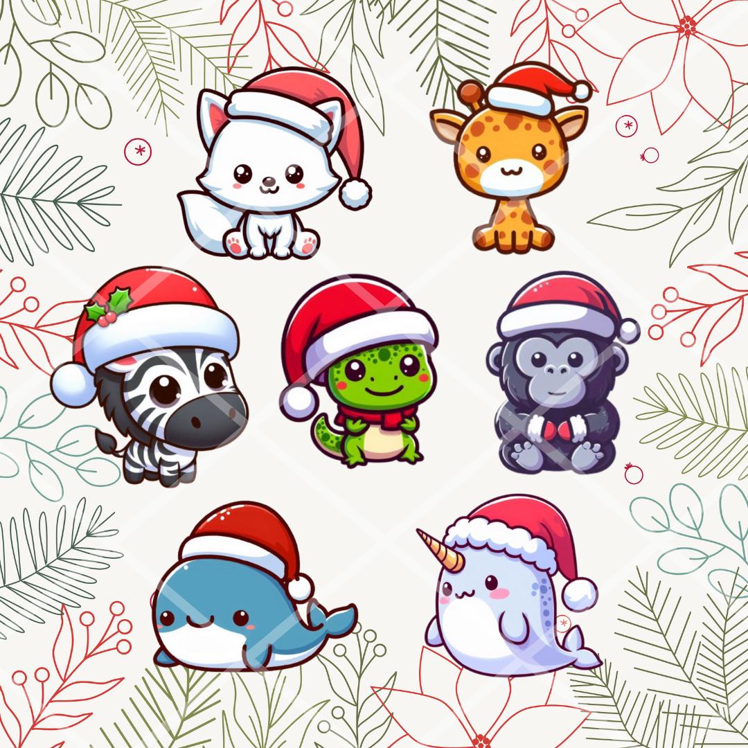 Kawaii Christmas Animals Clipart Bundle 1: 30 PNG Images (digital ...