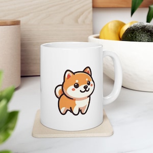 Kawaii Shiba Inu Dog Ceramic Mug, Cute Cartoon White Coffee Cup for Dog Lovers, Pet Owner Gift, Puppy Lover Tea Mug, Animal Lover