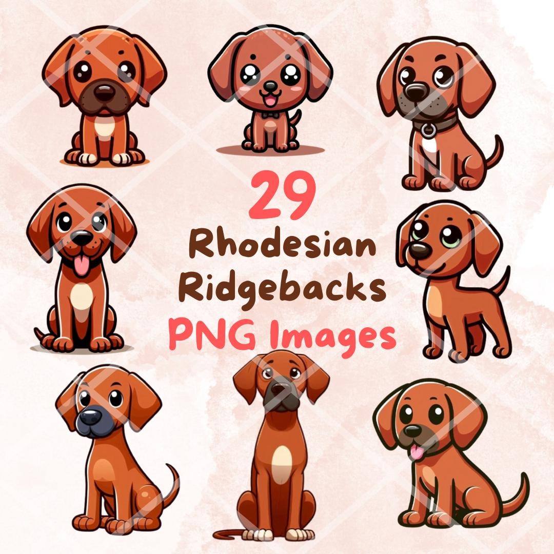 Kawaii Rhodesian Ridgeback Clipart: 29 PNG Puppy Stickers (digital ...