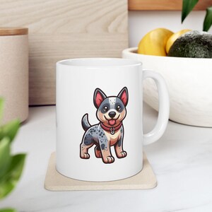 Kawaii Australian Cattle Dog Ceramic Mug, Cute Cartoon White Coffee Cup for Dog Lovers, Pet Owner Gift, Puppy Lover Tea Mug, Animal Lover