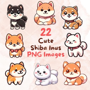 Bundle kawaii mignon chien Shiba Inu, 22 pcs PNG clipart, fond Transparent, dessin animé chiot Art numérique Images autocollant
