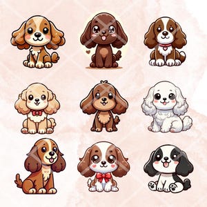 Kawaii Cocker Spaniel Clipart Bundle: 36 PNG Puppy Stickers (digital ...