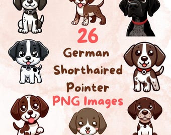 Kawaii German Shorthaired Pointer Clipart: 26 PNG Dog Stickers (Digital Art)