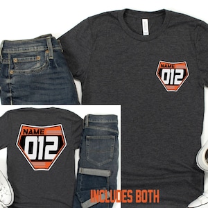 Number Plate Front and Back with your Name and Number Adult Unisex Jersey Short Sleeve Tee | MX Moto Motocross Dirt Bike Race Day Shirt