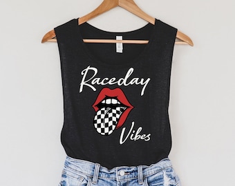 Raceday Vibes Ladies Muscle Tank or Racerback, Stock Car Dirt Bike Motocross Supercross Dirt Track Sprint Car UTV Race Fans Race Day Shirt