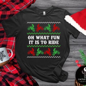 Oh What Fun It Is To Ride Dirt Bike Adult Unisex Jersey Short Sleeve Tee | MX Moto Riding Shirt | Funny Dirt Bike Christmas Themed Tee