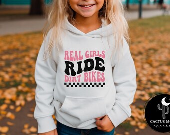 Toddler Real Girls Ride Dirt Bikes Toddler Pullover Fleece Hoodie | Kids Moto Girl Hoodie | Moto Girl Toddler Hoodie