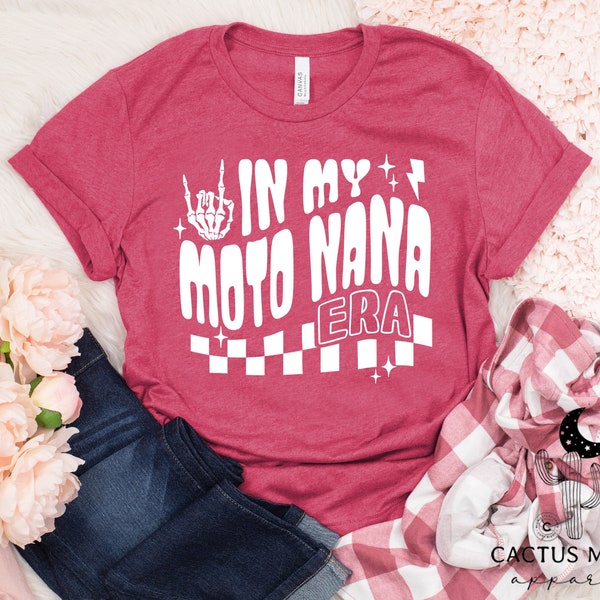 In My Moto Nana Era Shirt, Adult Short Sleeve, V-Neck, Long Sleeve T-Shirt or Unisex Tank Options, Funny Dirt Track MX Dirt Bike Grandma Tee