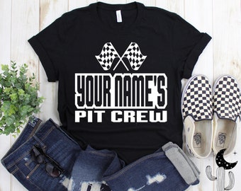 Personalized Your Name's Pit Crew Shirt Short Sleeve, V-Neck or Long Sleeve T-Shirt, Race Day Mom Wife Girlfriend Grandma Pit Crew Shirts