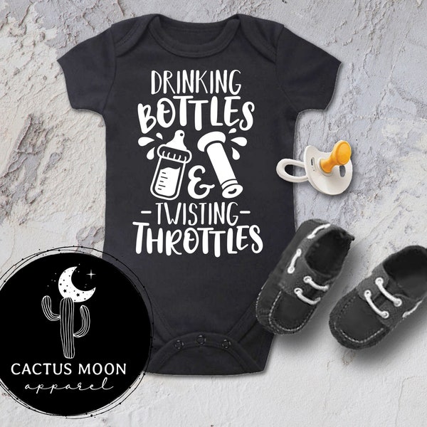 Drinking Bottles and Twisting Throttles Baby Bodysuit or Toddler T-Shirt, Dirt Bike Motocross BMX Moto Kid Sprint Car Drag Race Day