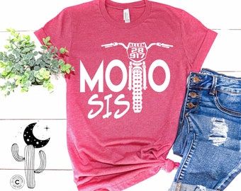 Moto Sis Personalized Dirt Bike Short Sleeve, V-Neck or Long Sleeve T-Shirt, Add Your Rider Name and Number to the Bike Moto Sister Race Tee