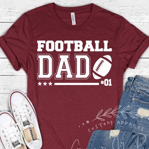 Football Dad Shirt with Your Player Number On The Front Mens Football Shirt, Mens Game Day Shirt, Football Shirts Short or Long Sleeves