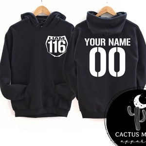 Number Plate Front Name and Number Back Hooded Sweatshirt, Adult Hoodie or Crewneck Sweatshirt Name and Number Moto Dirt Bike Racer image 1