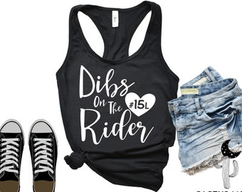 Personalized Dibs On The Rider With Heart and Number Tank Top, Dog Mom Shirt Scoopneck V-Neck Racerback Tank, Moto Mom Wife Girlfriend Shirt