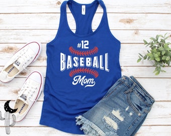 Personalized Baseball Mom With Your Number Tank Top, Dog Mom Shirt Scoopneck V-Neck Racerback Tank, Custom Player Number Baseball Mom Shirt