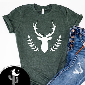 Stag With Laurel Sprigs Shirt, Adult Short or Long Sleeve Tee or Youth Short Sleeve, Deer Hunter Shirt