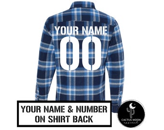 Adult or Youth Name and Number Unisex Long Sleeve Flannel Shirt, Customized with Your Name Number, Short Phrase or Any Design From My Store
