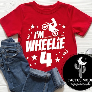 I'm Wheelie 4 Birthday Kid Shirt Infant Bodysuit Toddler Shirt or Youth Shirt 4th Birthday Dirt Bike MX Moto Motocross Birthday Kid Shirt