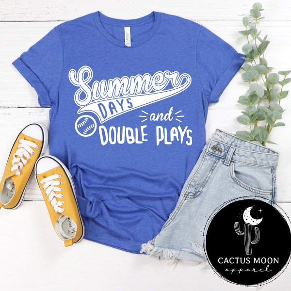 Summer Days and Double Plays Baseball or Softball Short Sleeve Shirt, V-Neck or Long Sleeve T-Shirt, Baseball Mom Dad Number One Fan Shirt