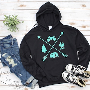 Dirt Bike Camping Hooded Sweatshirt, Dirt Bike Hoodie, Unisex Adult Hooded or Crewneck Sweatshirt Moto Family Camping Sweatshirt