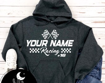 Personalized Your Name Number Adult Hooded or Crew Sweatshirt, Stock Car Dirt Bike MX BMX Sprint Car Drag UTV V2
