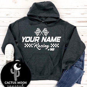 Personalized Your Name Number Adult Hooded or Crew Sweatshirt, Stock Car Dirt Bike MX BMX Sprint Car Drag UTV V2