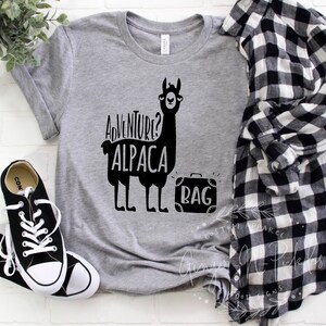 Adventure Alpaca Bag T-Shirt, Vintage Style Graphic Tee, Boyfriend Style T-Shirt, Adventure and Hiking Shirt, Llama Shirt, Alpaca Shirt