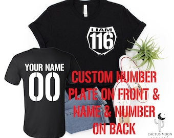 Personalized Number Plate Front and Name and Number Back, Adult Short or Long Sleeve or Youth or Toddler Short Sleeve Moto Dirt Bike Racer