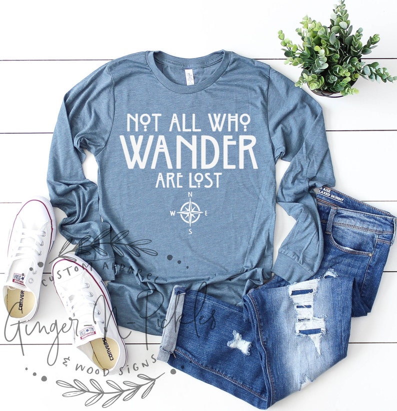 Not All Who Wander Are Lost Long Sleeve Shirt, Compass Shirt Vintage Style Graphic Tee Not All Who Wander Shirt Adventure Shirt Hiking Shirt Bild 1