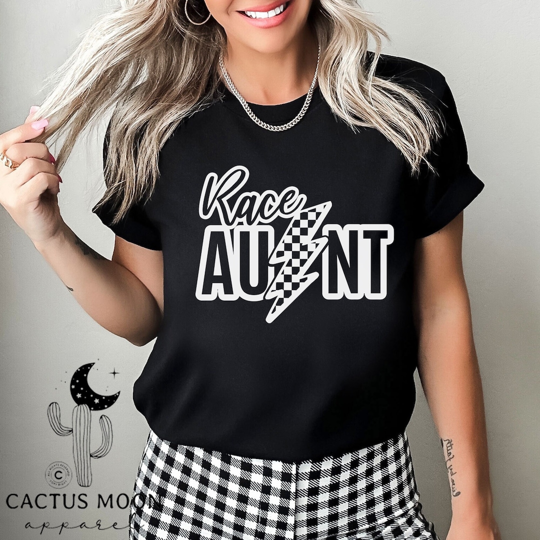 Race Aunt Checkered Lightning Bolt Shirt, Unisex Short Sleeve, V-neck ...