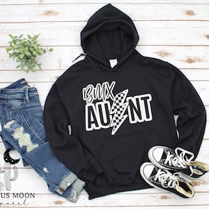 BMX Aunt Checkered Lightning Bolt Hooded Sweatshirt, BMX Aunt Hooded or Crew Neck Sweatshirt in Unisex Adult Sizing, BMX Bike Auntie Hoodie