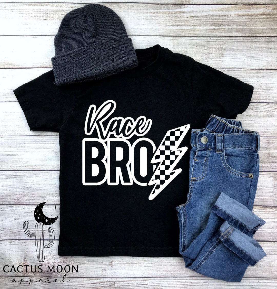Race Bro With Checkered Lightning Bolt Baby Bodysuit or Toddler or ...