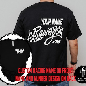 Custom Your Name Racing Shirt, Personalized With Your Name and Number on Back, Adult Short or Long Sleeve or Youth Short Sleeve T-Shirt