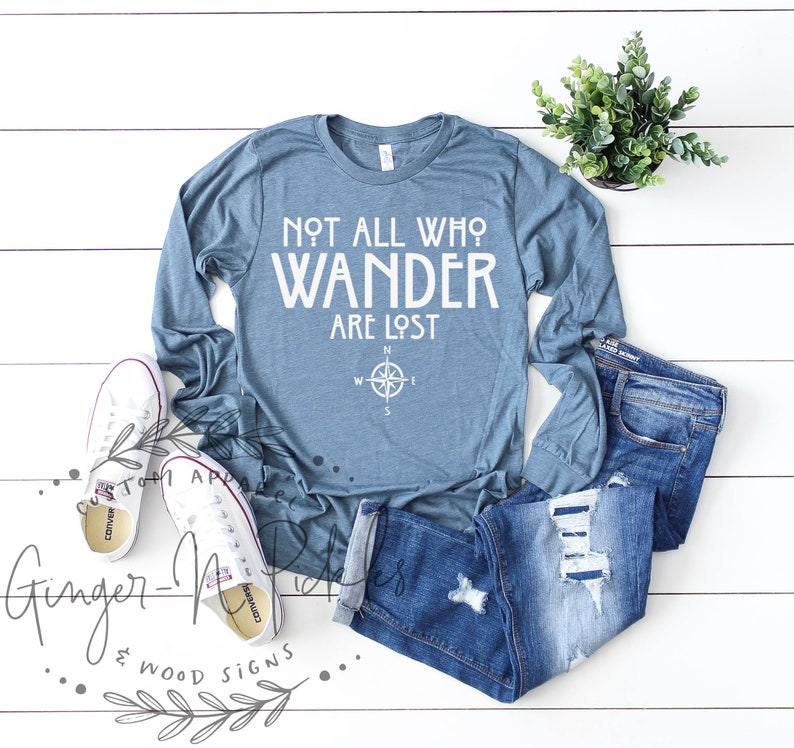 Not All Who Wander Are Lost Long Sleeve Shirt, Compass Shirt Vintage Style Graphic Tee Not All Who Wander Shirt Adventure Shirt Hiking Shirt image 2