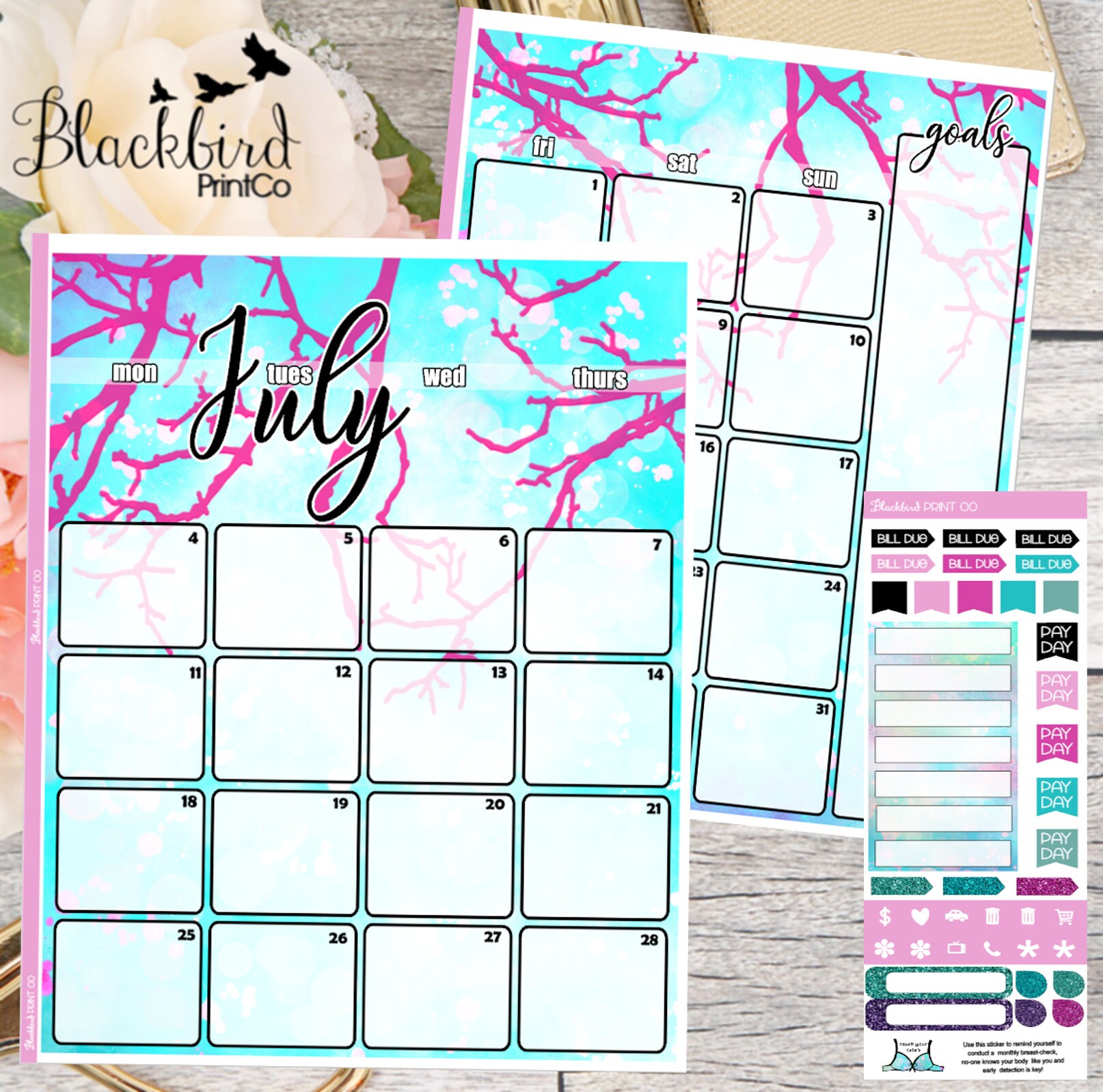 1006-1A~~June 7X9 Monthly View Planner Stickers.