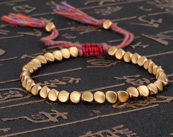 Handmade Cotton Thread Tibetan Copper Beads Bracelet, Tibetan Rope Bracelet For Men Women, Birthday Gift, Gift for Her Him for Women Men