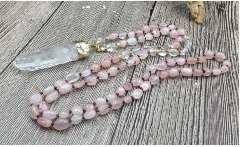 Rose Quartz Gemstone Necklace Crystal Necklace Gift Yoga Mandala Meditation Healing