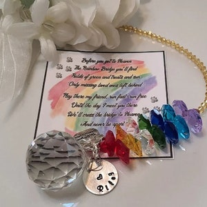 Rainbow Prism Suncatcher, Chakra Crystal,  Gift Pet Loss Dog Paw Gift Rainbow Bridge Pet Loss Gift Remembrance  Sympathy Feng shui