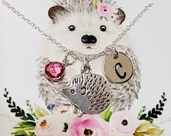 Hedgehog Necklace Birthstone Sterling Silver Christmas Necklace Personalized  Hedgehog Jewelry little girl necklace gift for Her Hedgehog