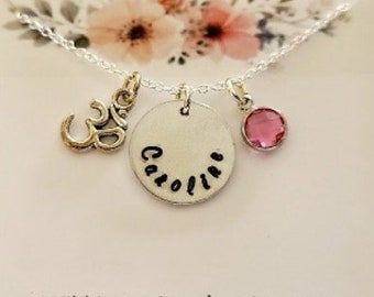 Om Personalized Name Necklace for Her - Mom Gift Kids  Personalized Name Jewelry - Mothers Birthstone Necklace   Name Necklace