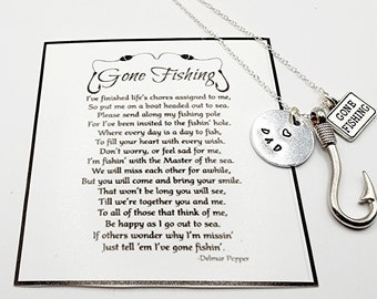 Memorial  Necklace - Dad Grandfather Brother Fish Hook Necklace  "Gone Fishing" Necklace Gift Sympathy Personalized Memorial gift