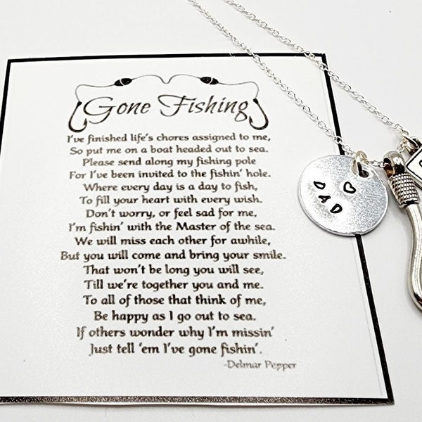 Memorial  Necklace - Dad Grandfather Brother Fish Hook Necklace  "Gone Fishing" Necklace Gift Sympathy Personalized Memorial gift