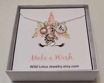 Unicorn Necklace Birthstone Sterling Silver Necklace Personalized  Custom Jewelry little girl necklace gift for her Birthday Child Gift