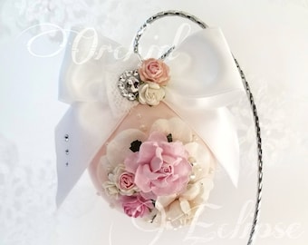 Christmas Ball Handmade Pink Ornament Floral Shabby Chic Tree Decor