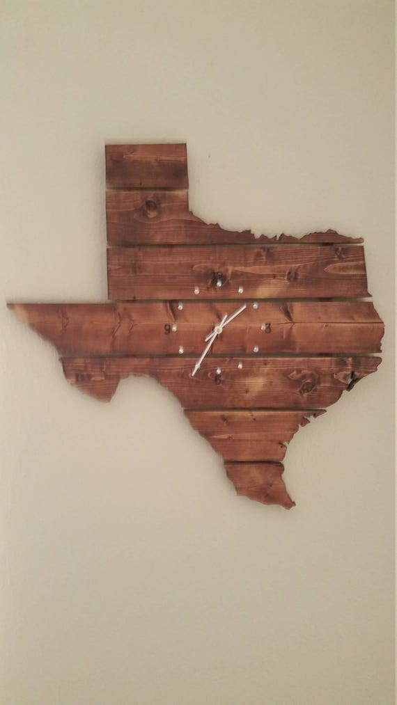 Wooden Texas State Map Wall Art with Clock Etsy