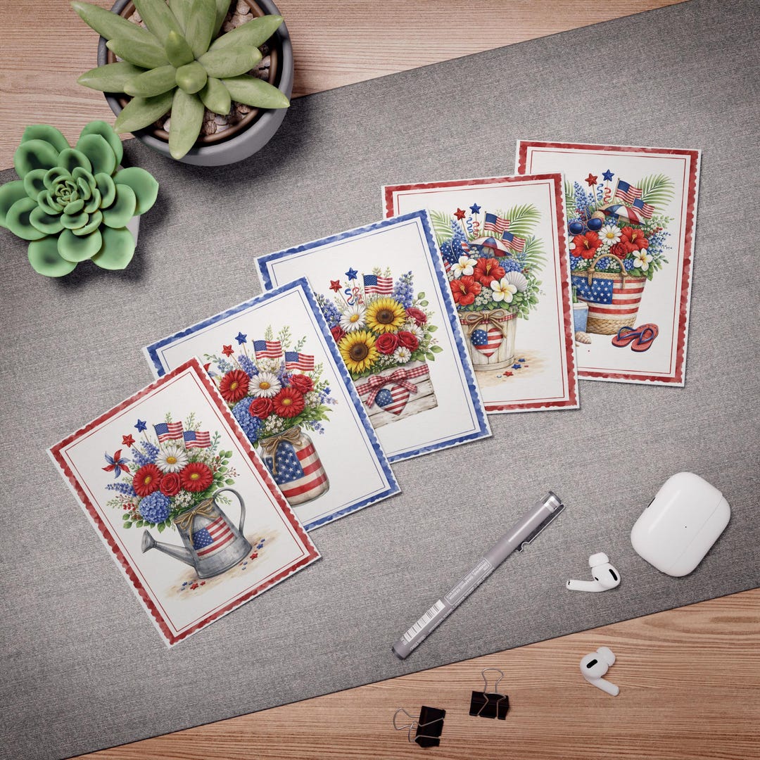 Amercia Floral Design Thank You Cards | 5 Unique Patriotic Summer ...