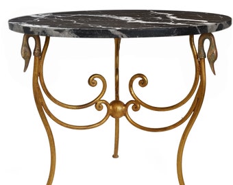 Round side table Black marble top Iron base gold leaf finish handmade in Italy by Cupioli